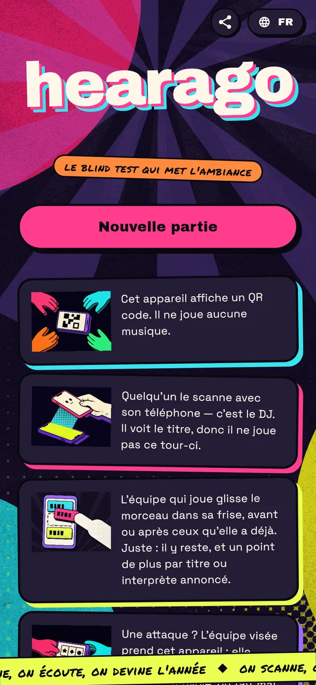 L’écran d’accueil de hearago sur un téléphone.